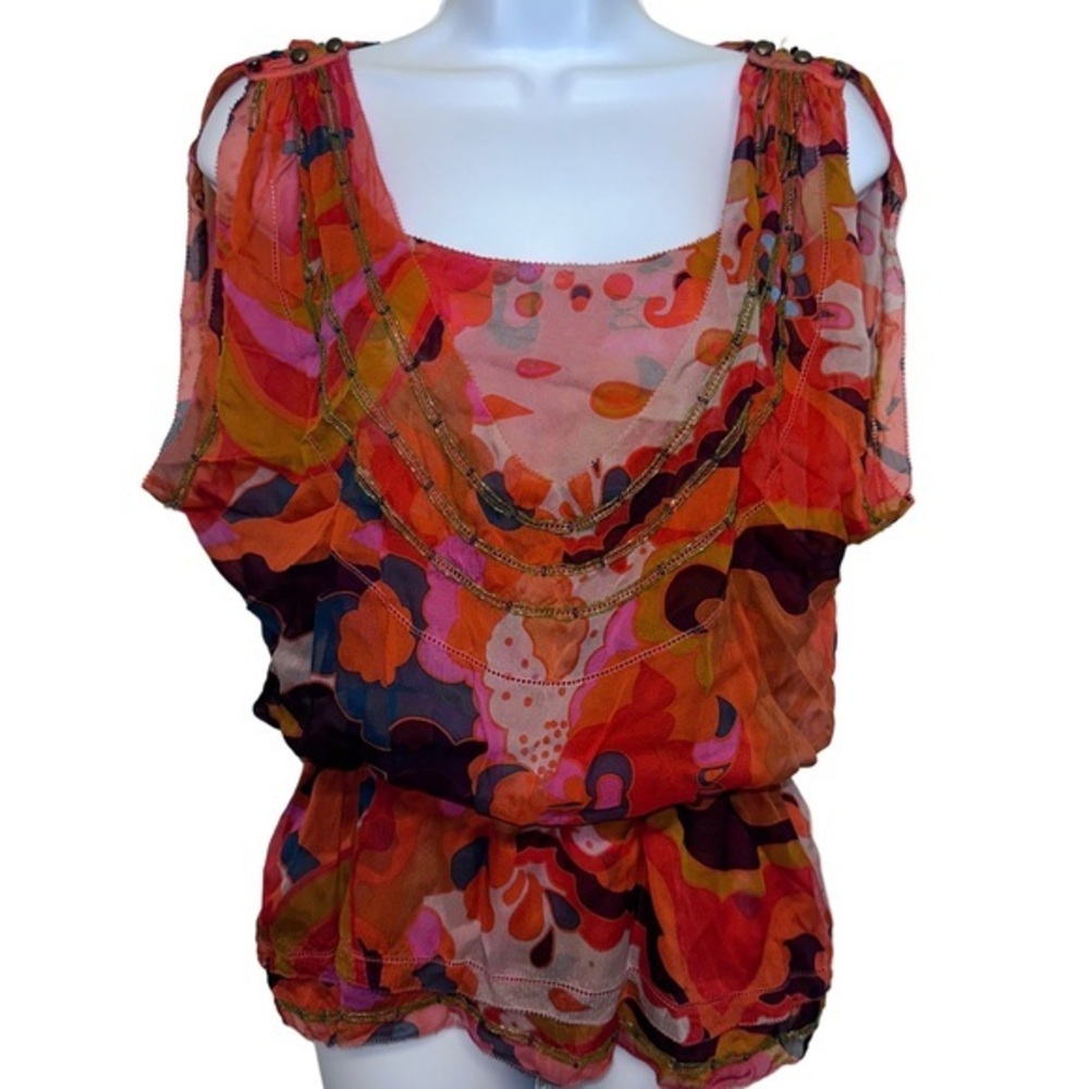 DVF Silk Psychedelic print blouse and camisole set size 8 - Picture 3 of 10